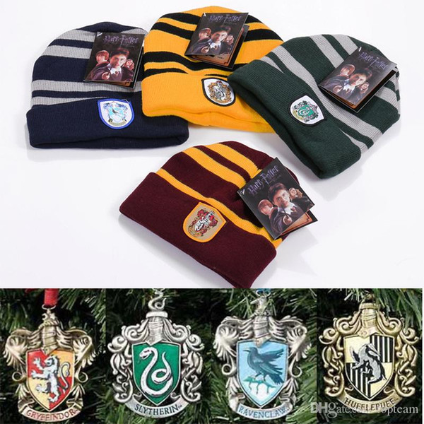 Harry Potter Hogwarts Beanie Hats Gryffindor Slytherin Hufflepuff Ravenclaw Caps Warm Knit Hats Cosplay School Striped Badge Hats