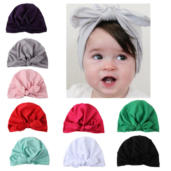 New Europe US Baby Hats Bunny Ear Caps Turban Knot Head Wraps Infant Kids India Hats Ears Cover Childen Milk Silk Beanie BH70