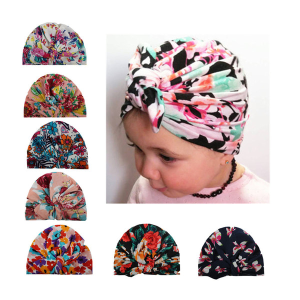 2017 Baby Hats Floral Print Bunny Ear Caps Ears Cover Hat Europe Style Turban Knot Head Wraps Infant Kids India Hats Beanie BH84