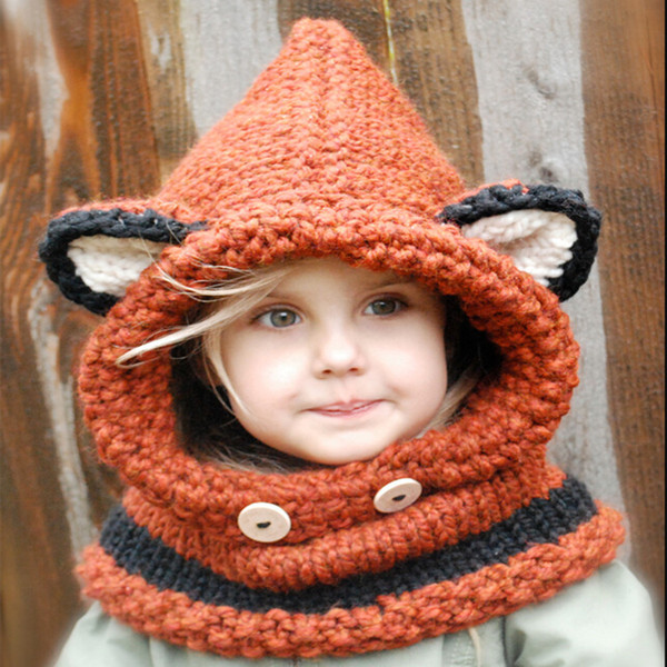 Kids winter warm Fox Ear Winter warm Windproof hat Babies Cartoon Cute Cap Baby Hats Scarf Set For Kids Girls Shapka Caps BH146