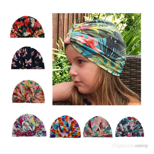 Fashion Baby Floral Hat Bunny Ear Caps India Turban Knot Head Wraps cross knot Hats Kids Children Winter Spring Beanie BH83