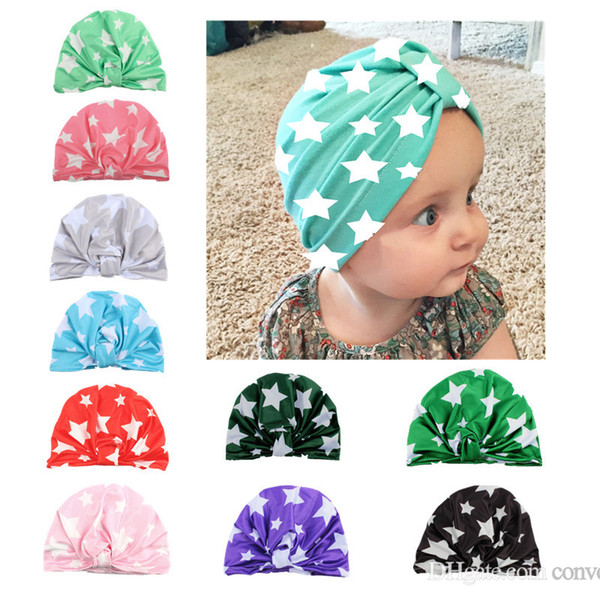 Baby Hat Caps Star print cross india hats Turban Knot Head Wraps India Bow Hats 9 Colors Kids Children Winter Spring Beanie BH72