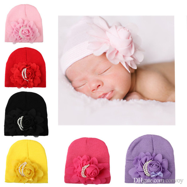 Baby Beanie Knitted Crochet Hat flowers pearl Handmade Cap For Newborn Baby Toddlers Girls Winter Warm Cute Handmade Cap BH78