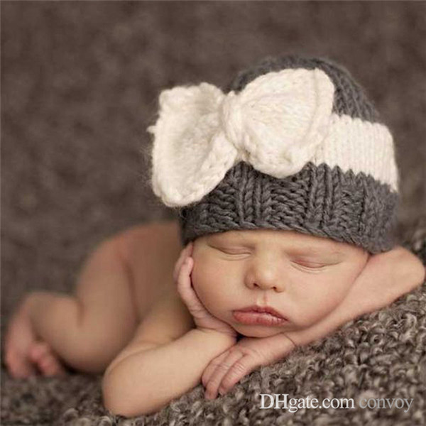 Kids Winter Warm Croceht Hat Bow decoration cute handmade knitting hats Knitted hats Newborn Children bowknot Caps BH34