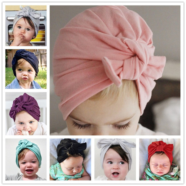 Fashion Baby Hat Bunny Ear Caps Europe Style Turban Knot Head Wraps India Bow Hats 9 Colors Kids Children Winter Spring Beanie BH24