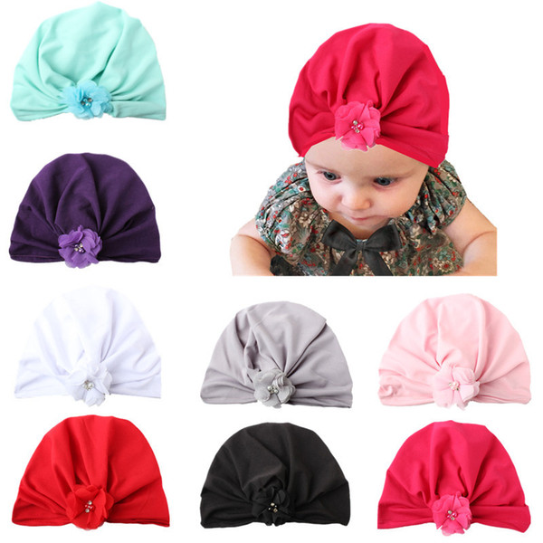 New Baby Hat Caps Chiffon Flower Bohemia Hats Europe Turban Knot Head Wraps India Hats Ears Cover Kids Children Hollow Flower Beanie BH85