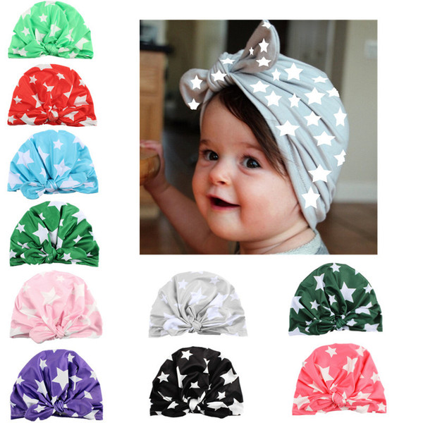 New Europe Baby Hats Star Print Pattern Baby Girls Boys Cute Bunny Ear Hats Head Wraps Children Kids Turban Knot India Caps BH74