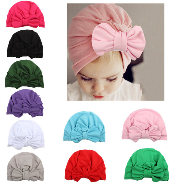 2017 New Baby Hat Big bow Kids Cotton Turban Knot Elastic Caps Head Wraps India Bow Hats Kids Children Headwear Hair Accessories BH49