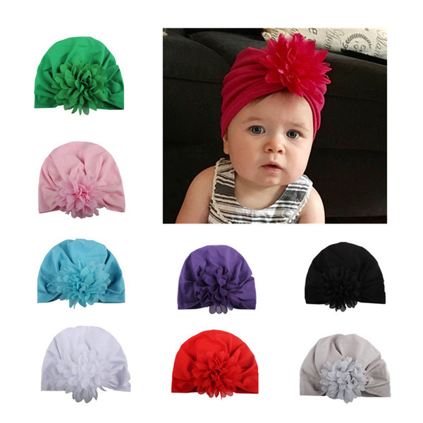 New Fashion Baby Hat Caps Europe Style Turban Knot Head Wraps India Hats Ears Cover Kids Children Chiffon Flower Bohemia Beanie BH48