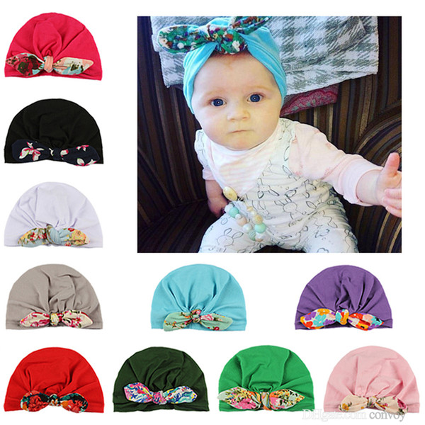 Fashion Baby Hat Bunny Ear Caps Floral hats Turban Knot Head Wraps India Bow Hats fashion Kids Children Winter Spring Beanie BH12