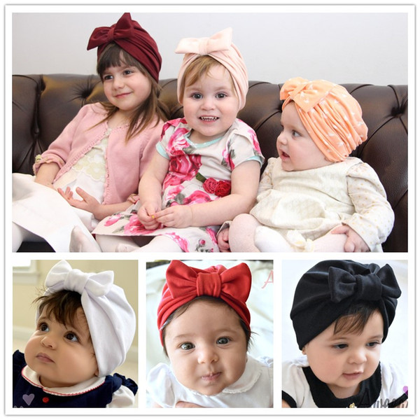 New Baby Hat Caps Big Bow Cotton Europe Style Turban Knot Hats Head Wraps India Bow Hats Kids Children Headwear Hair Accessories BH25