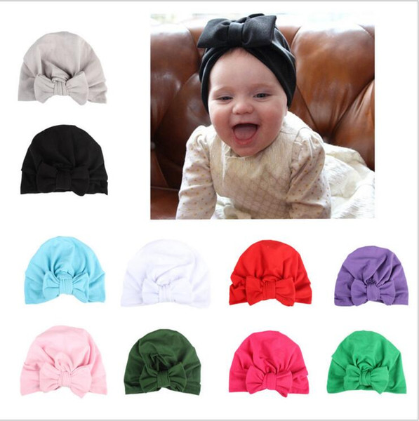 2017 Fashion Baby Girls Caps Big Bow Hat Europe Style Turban Knot Head Wraps India Hats Ears Cover Kids Children Bohemia Beanie BH79