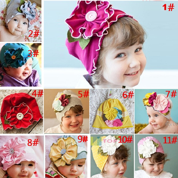 New Baby Girls Hats Children beanie Berets Infant Caps Flower Cotton Hat For Girl Bonot Balaclava Bucket Sun hat Soft 13 Colors