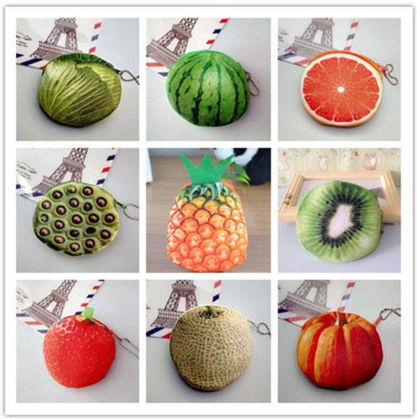 17 Styles 3D Fruit Printing Style Mini Coin Purse Cotton Round Zipper Coin Pouch Kawaii Korean Style Small Change Bag for Teenage Girls