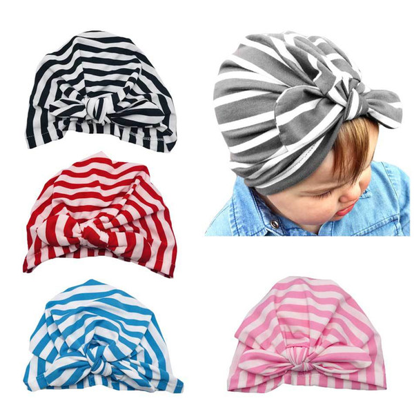 INS Hot Selling Baby Rabbit Ear Stripe Headgear Infant Knotted Indian Hat Children Headscarf Hat flowerl solid pure color infant caps