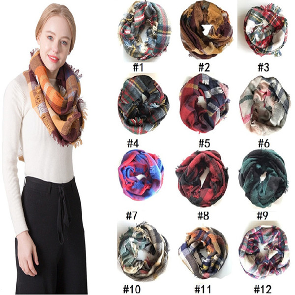 16 styles of Plaids Infinity Scarves Grid Loop Scarf Blankets Women Tartan Oversized Shawl Lattice Wraps Fringed Cashmere Pashmina T6C083