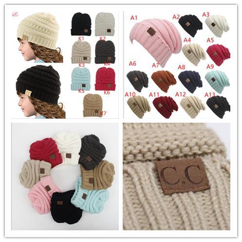 Winter Warm Mom Baby Kids Hat Solid Color Crochet Knit Cap Unisex Folds Casual CC labeling Beanies bone