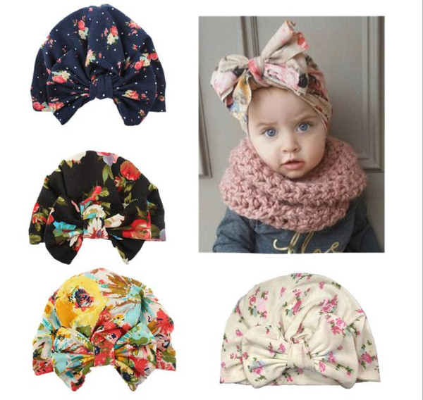 10piece/lot 2019 new European and American cotton children's bow caps Floral baby baotou caps Baby hats