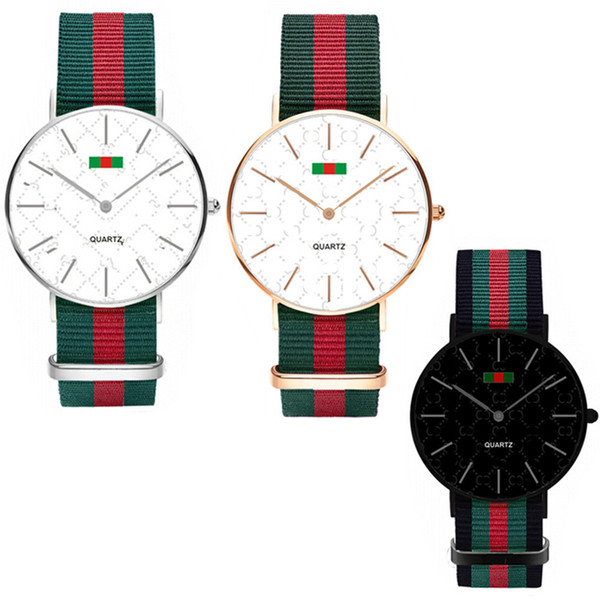 Fashion Nylon Ultra-thin Watch Neutral Watch Simple Red Green Stripes Straps Unisex Women Men Wristwatches 36MM 40MM C71702