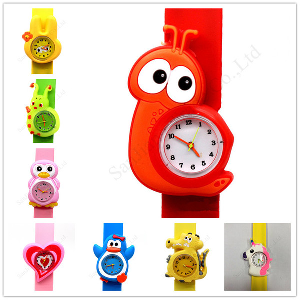 Kids 3D Cartoon Animal Slap Watch Children Clap Watches Boy Girls Gift Wristwatches Silicone Wrist Watch Jelly Color Sports Watches E1803