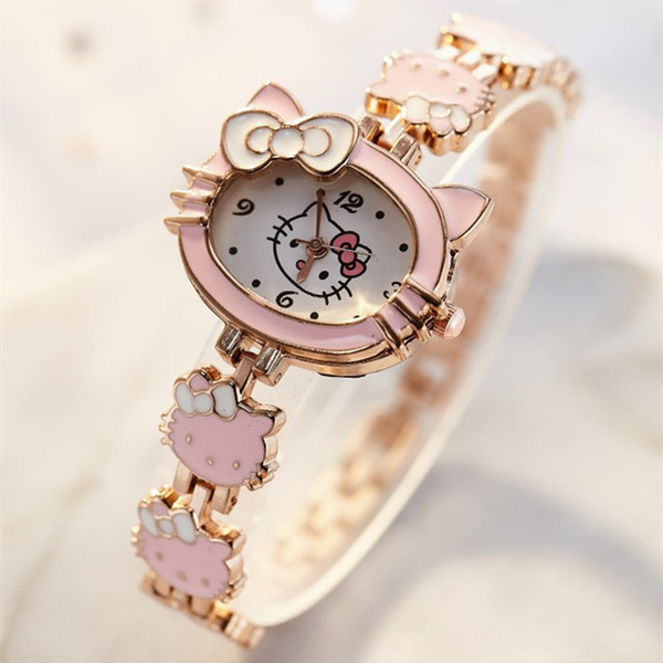 2019 New relojes Cartoon Children Watch Fashion Kids Cute Stainless steel quartz Watch Girl Pink Bracelet Wristwatches