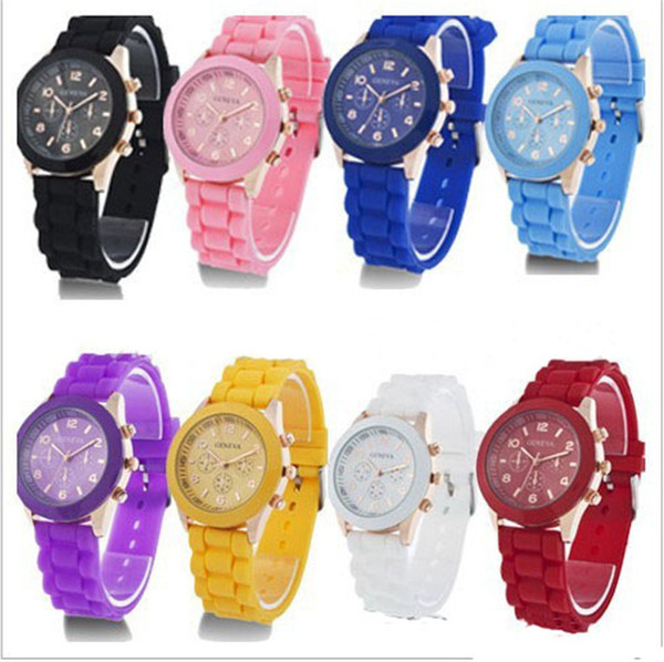 15 Colors GENEVA watches for men women luxury silicone Belt watches Shadow fashion kids silicone quartz rose gold dress wrist watches