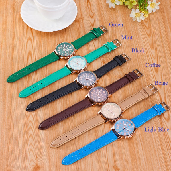 Hot sales Unisex Geneva Leather PU Quartz Watches Men Women fashion casual Roma Men's Watch Casual dress rose gold wrist watches WCW465