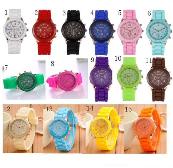 15 Colors GENEVA watches for men women luxury silicone Belt watches Shadow fashion silicone quartz rose gold dress wrist watches 100pcs