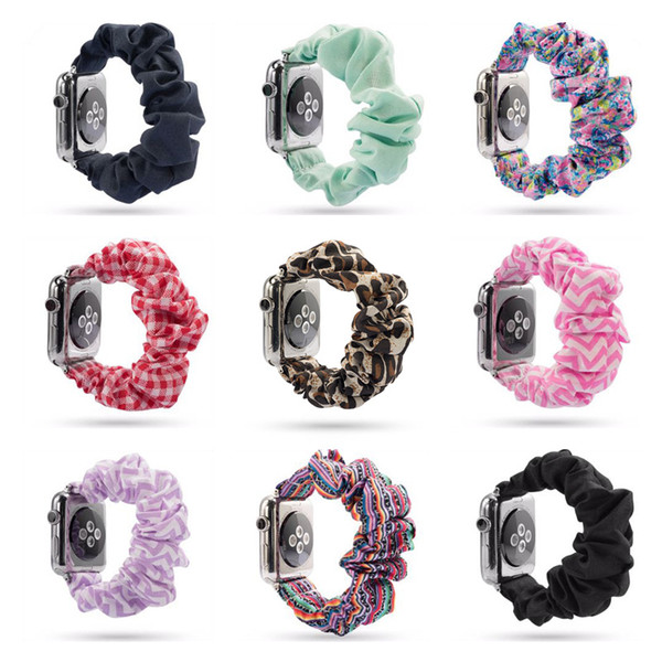 Women Scrunchie Watch Bands Leopard plaid Watchband Scrunchies Replaceable Floral Sunflower Striped Wristband Watch Straps C2094