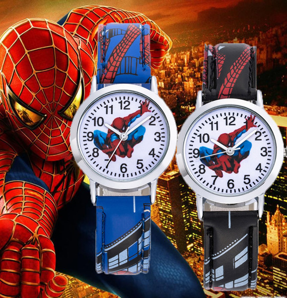 Spiderman Cartoon Kids Watches 30M Waterproof Cool Pattern Leather Strap Children Wristwatch Boys Babys Gift Montre Enfant