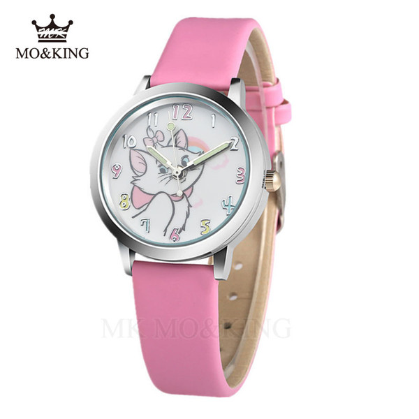 Cute Cat Cartoon Quartz Watch child leather Watches Cat Pattern Watch Women Wristwatches Clock Relogio Feminino girl