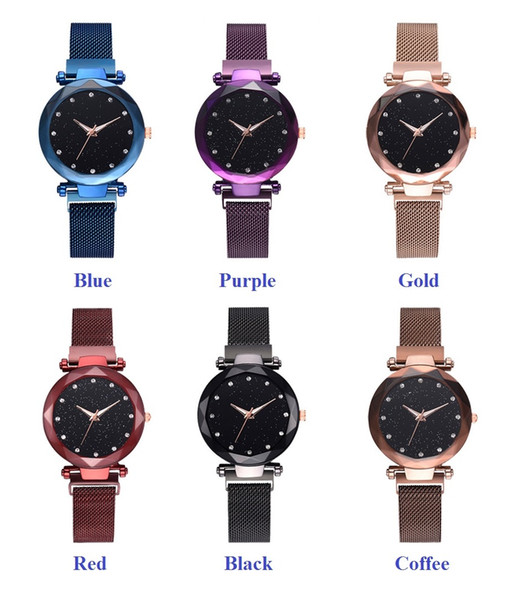 Women's welfare 2019 ladies 6 color Starry Sky diamond fashion roma dial watch lazy quartz watch magnet strap magnet watch