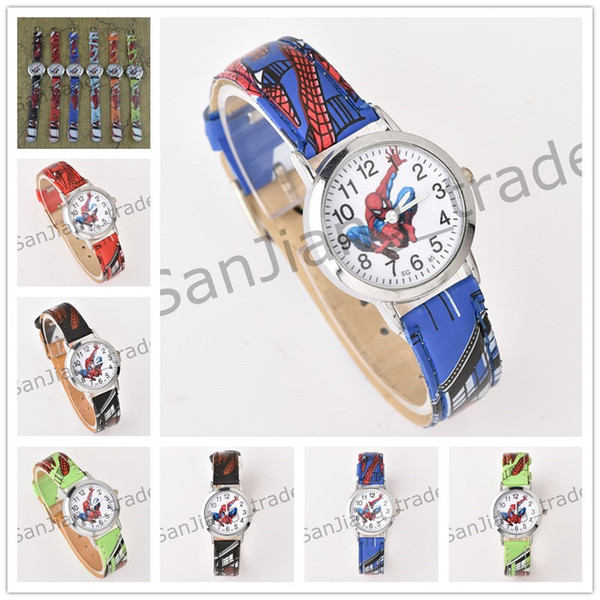 3D Cartoon spiderman Watches Anime Spider Man Watch Children Students Spider-man Wristwatches PU Leather Quartz Wrist Watches for Kids 2019