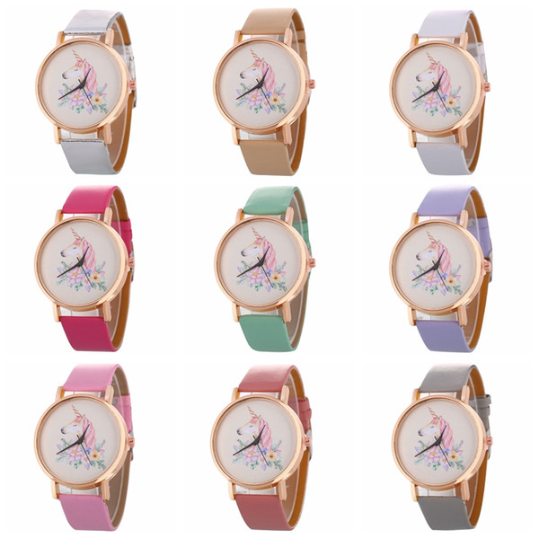 12 solid color unicorn baby boy girl watch hot sale cartoon design pink fashion Girl Wristwatch gift