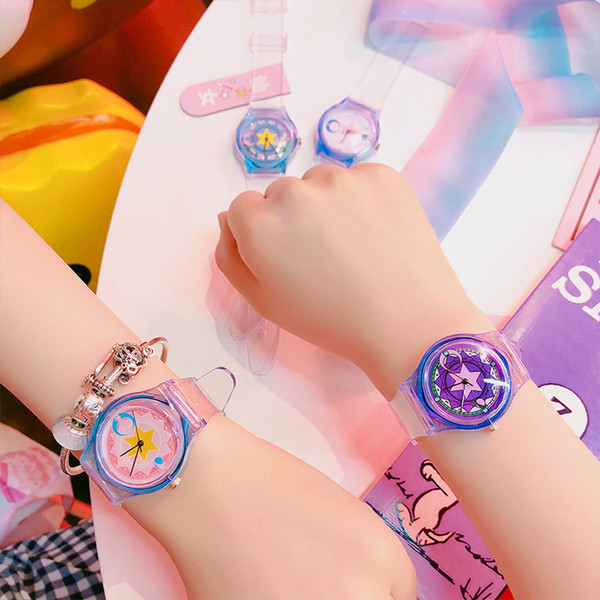 Kids Girls Transparent Watch Kid Girls Plastic Straps Wristwatch Pink Purple Hand Accessories Cute Fashion Student Wrist Watches Free Ship