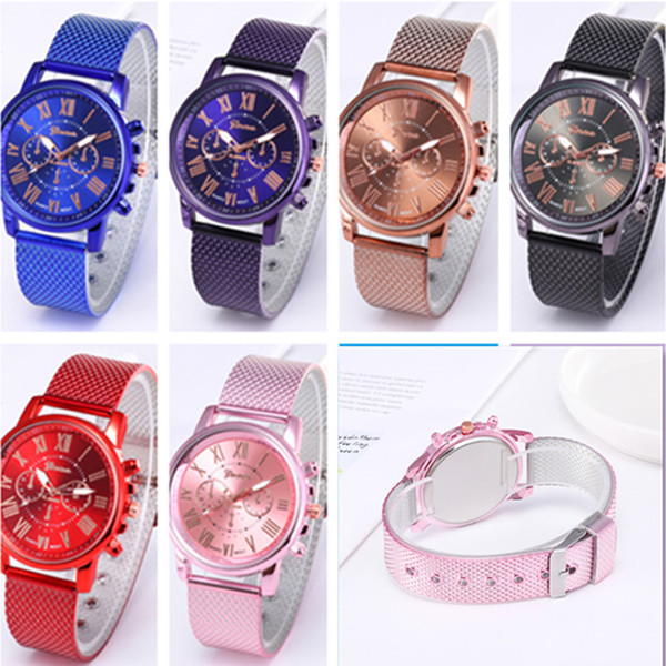 Mesh Belt GENEVA watch Luxury Brand Quartz Waist watches Women Men Dual Colors Rubber Strape Watch for Casual Sports Business Style 6 Colors