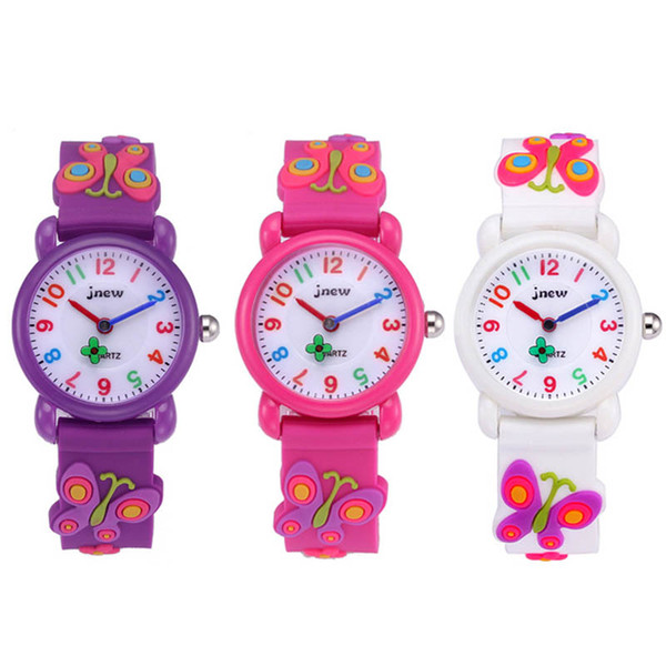 3D silica gel Cute Girls Watch butterfly kids quartz watch Fashion student watches Children waterproof Watch A2907