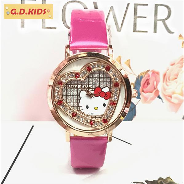 Dress shiny hello kitty girl's watch Luxury diamond crystal belt quartz watch love Pink kt Cat limited edition style 2019 INS lady gift