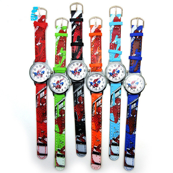 3D Cartoon spiderman Watches Anime Spider Man Watch Children Students Spider-man Wristwatches PU Leather Quartz Wrist Watches for Kids best