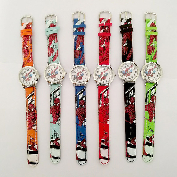 3D Cartoon spiderman Watches Anime Spider Man Watch Children Students Spider-man Wristwatches PU Leather Quartz Wrist Watches for Kids hot