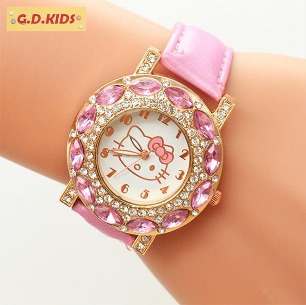 Pink kt cat girl's watch hello kitty quartz children cartoon bracelet with Diamonds 2019 INS lady gift shining luxury Wrist Watch waterproof