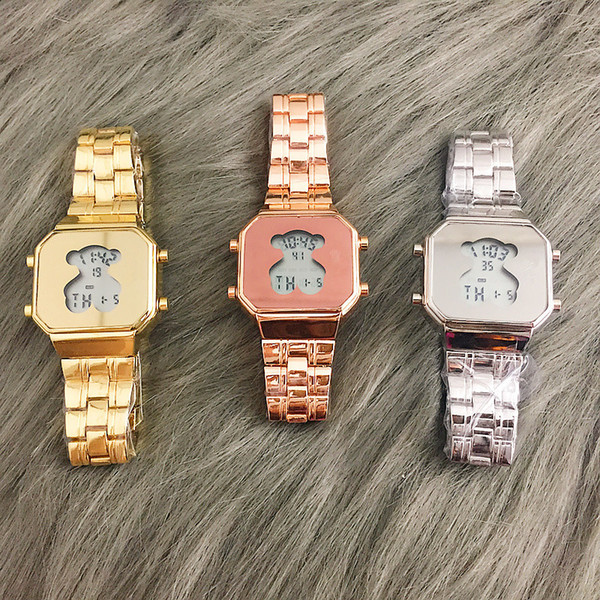 Adult 3color bear fashion watch children bear cartoon square electronic watch luminous women electronic watch