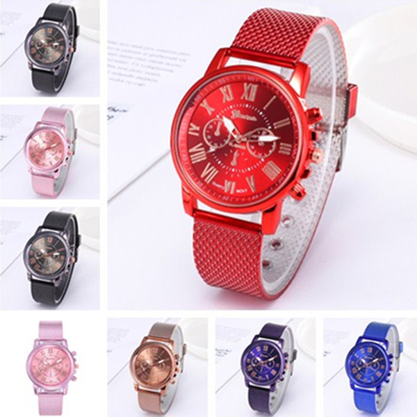 Luxury GENEVA watch Plastic Mesh Belt Quartz Waist watches Women Men Brand Dual Colors Rubber Strape Watch for Casual Sports Business Style