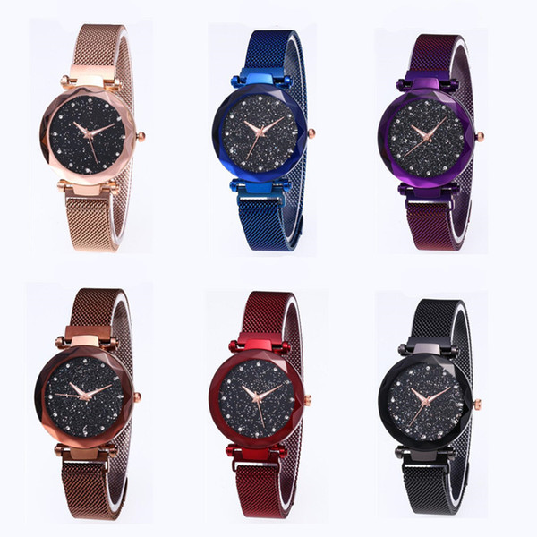 New 6 Color Lady Diamond Wrist Watch Women Starry Sky Fashion Quartz Watches Female Stainless Steel Wristwatches