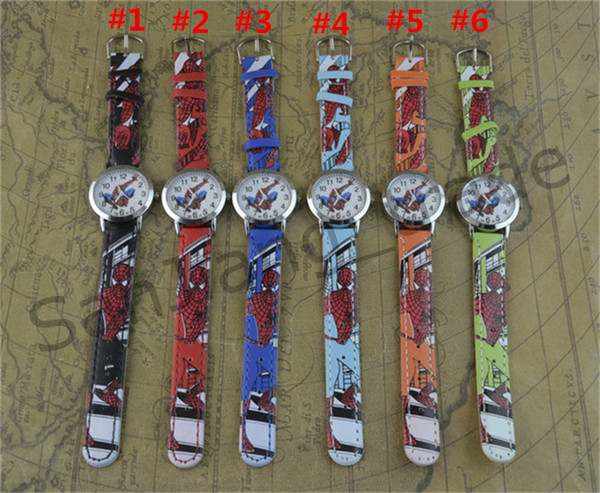 3D Cartoon spiderman Watches Anime Spider Man Watch Children Students Spider-man Wristwatches PU Leather Quartz Wrist Watches for Kids