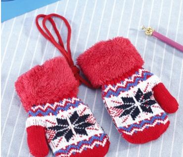 jiankai Child's winter cotton warm gloves baby snow muffon with a pair of knitted mittens