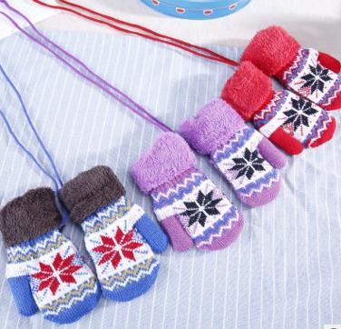 xiansw Child's winter cotton warm gloves baby snow muffon with a pair of knitted mittens