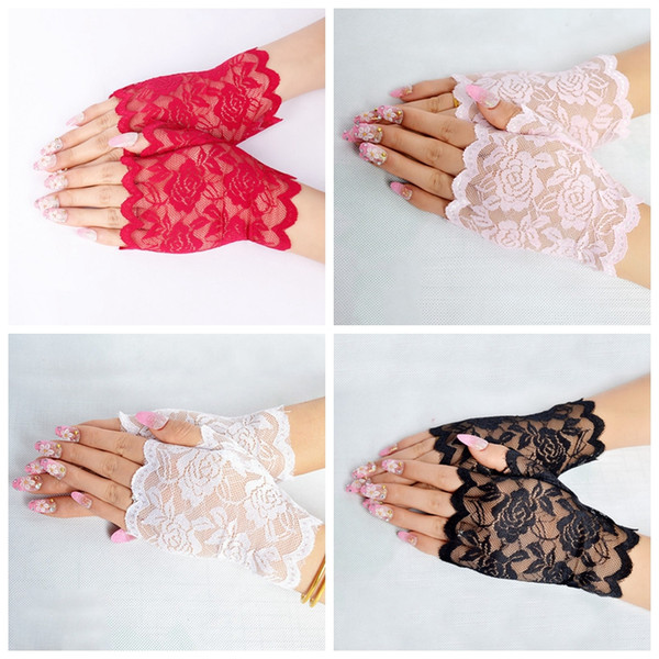 Ladies lace fingerless gloves driving Anti UV thin lace solid color UV protection gloves free shipping