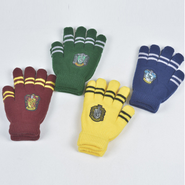 Harry Cosplay Potter College Gloves Gryffindor Slytherin Ravenclaw Hufflepuff Gloves Badge Winter Warm Glove Cartoon Halloween Gift 20set