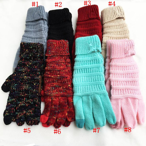 CC Touch Screen Gloves 8 Colors Winter Knitted Gloves Fashion Stretch Woolen Knit Warm Full Finger Mittens Party Supplies